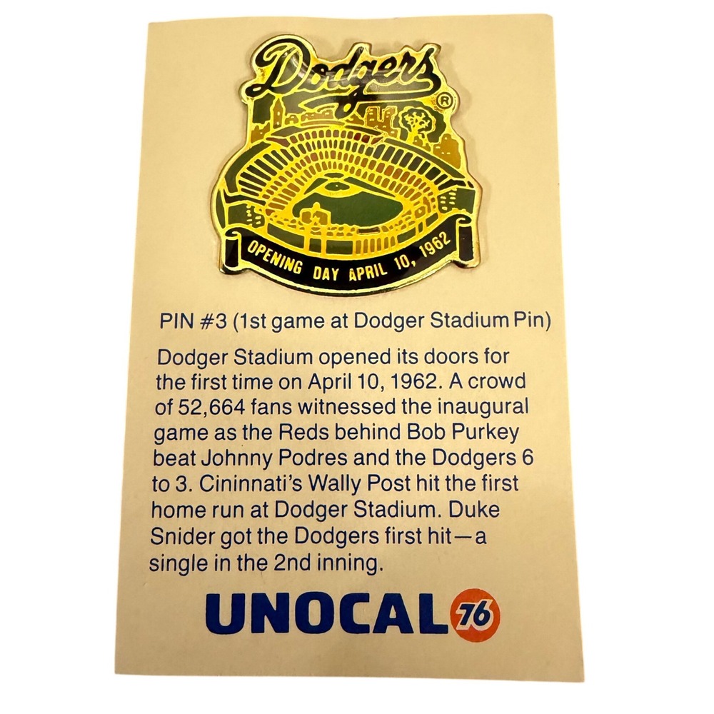 LA Dodgers Opening Day April 10 1962 Dodger Stadium Pin #3 Unocal 76 Vtg NEW